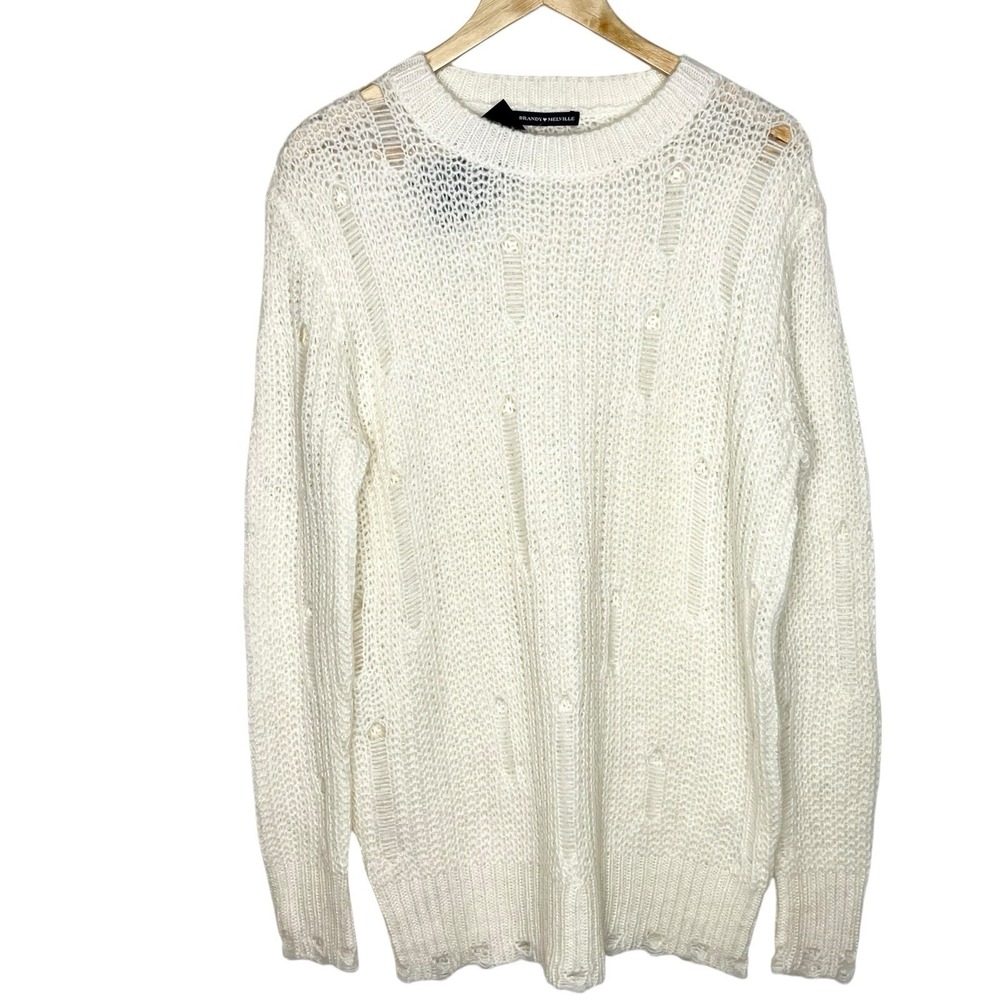 Brandy Melville Open Knit Oversized Sweater Cream Womens One Size Baggy Mohair